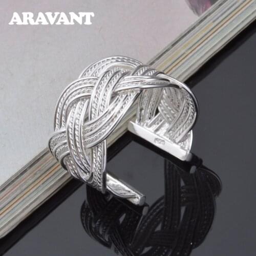 925 Silver Retro Big Mesh Ring For Women Wedding Jewelry Gifts