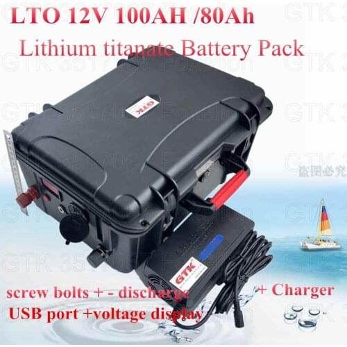 Wholesale LTO 12V 100AH 80Ah Lithium titanate Battery Pack USB voltage display for yacht baitboat CATV system RV + 10A charger
