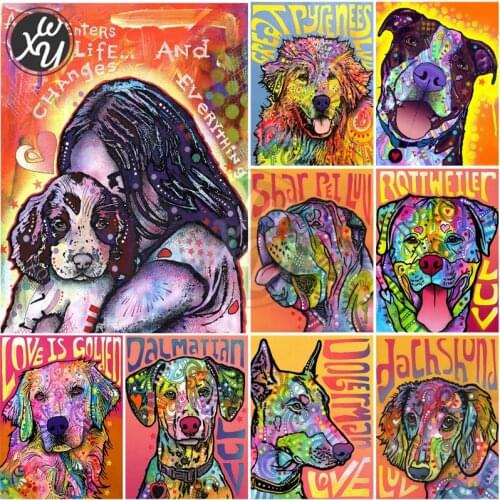 Diamond Mosaic Rhinestone Colourful Dog Embroidery with Diamonds Full Drill Square Round Animals Diamond Painting Cross Stitches