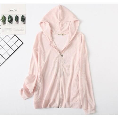 Plus size Printed air-conditioning sunscreen zipper women shirt 2021 summer long seelve hooded casual ladies blouse female tops