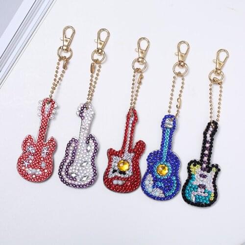 5Pcs/lot DIY Multi-Shaped Diamond Painting Keychain Pendant Guitar Key Ring Holder For for Art Craft Bag Decor Phone Straps