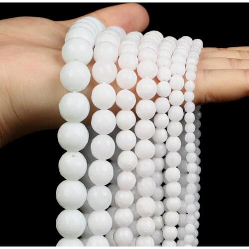 Natural Stone Beads White Porcelain Jades Spacer Loose Bead For Jewelry Making DIY Bracelet Necklace Accessories Strand 8MM