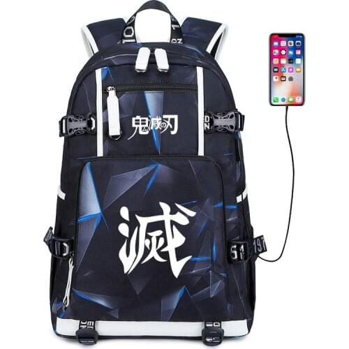 Demon Slayer: Kimetsu no Yaiba Cosplay Oxford Luminous USB Charging Port School Shoulder Bag Teentage Laptop Travel Backpack