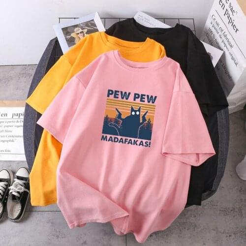 Cute Pew Madafakas Cat T-shirts Womans Fashion Summer Tees 2021 Lady Clothing Hip Hop O-neck Tops Female Short Sleeve Harajuku