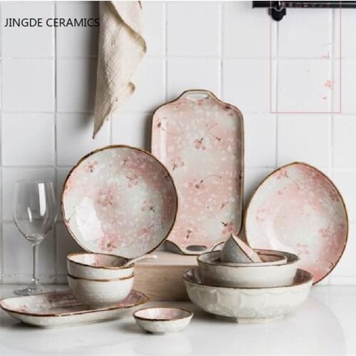 Japanese-style Snow Sakura Ceramic Plate kitchen Tableware Sushi Salad Noodle Soup Home Dinner Dish Tray Dinnerware