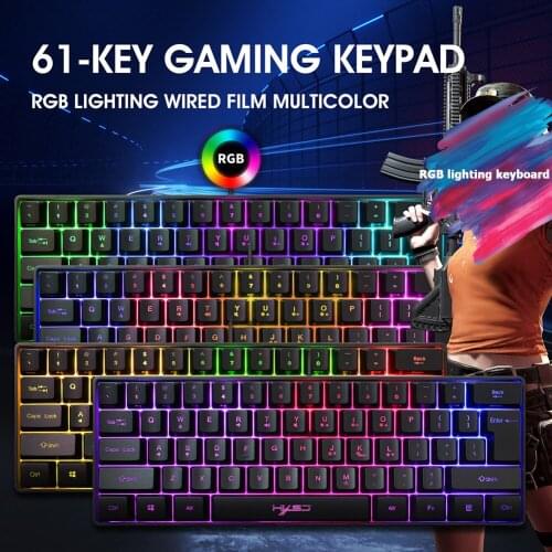 RGB Backlight Keypad HXSJ V700 61 Keys USB Wired Gaming Keyboard Household Computer Accessories for PC Gamers