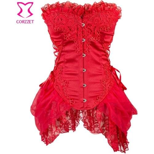 Lolita Cut Out Side Lace Up Corsets And Bustiers Red Floral Lace Victorian Corset Bustier Top Gothic Korsett For Women Sexy