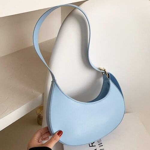 French Style Leather Shoulder Bag Crescent Armpit Small Handbags For Women Clutch Bags Solid Color Fashion Vintage Tote Purse