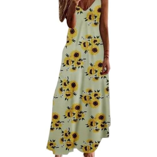 Summer Dress Women Sexy V Neck Sleeveless Hem Maxi Dress Beach Holiday Long Dress Summer Clothes