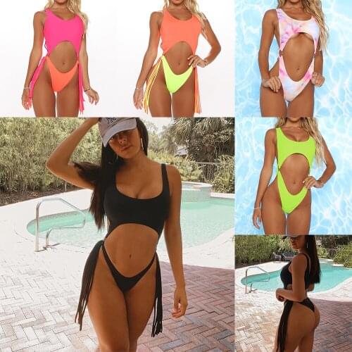 Metal Ring Monokini S-XL Girl Backless Beachwear Strappy Swimwear 2021 New Solid Color One Piece Suit Women Scoop Neck Swimsuit