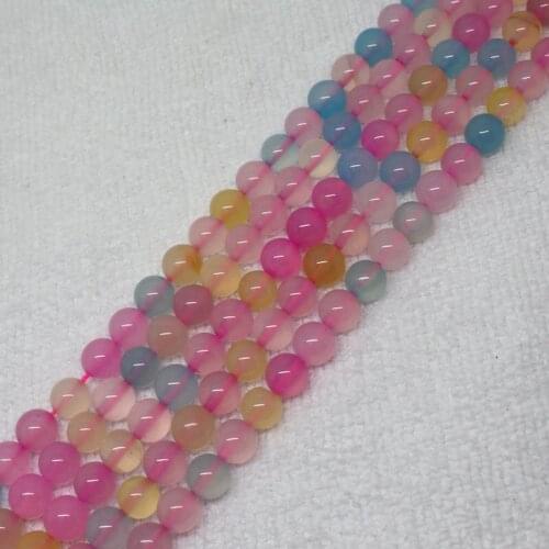 Mini. order is $7! 6,8mm Pink Multicolor Agates Round Loose Bead 15"