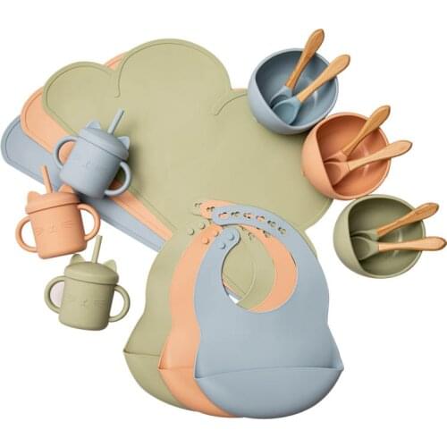 6 Pc/Set Baby Tableware Set BPA Free Silicone Placemat Bib Feeding Plate Cup Set Cartoon Baby Eating Dinnerware Baby Product