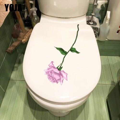 YOJA 22.6*10.2CM Valentines Day Pink Rose Branch Cartoon Toilet Sticker Home Wall Decor T1-0937