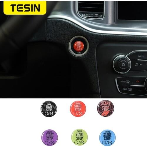 TESIN Interior Stickers Car Engine One Button Start Stop Switch Cover Stickers For Dodge Ram 1500 2010