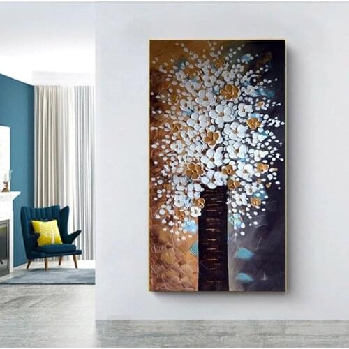 Wall painting Home Decor Oil Paintings hand painted White Orange Flowers painting Hand Painted Home Decoration Picture No Frame