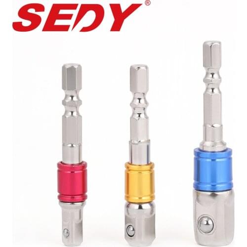 2021-SEDY 3Pcs Socket Adapter Set Steel Hex Bit Set 1/4" 3/8" 1/2" Converter Drill Bits Bar Quick Change Hex Shank Set Extension