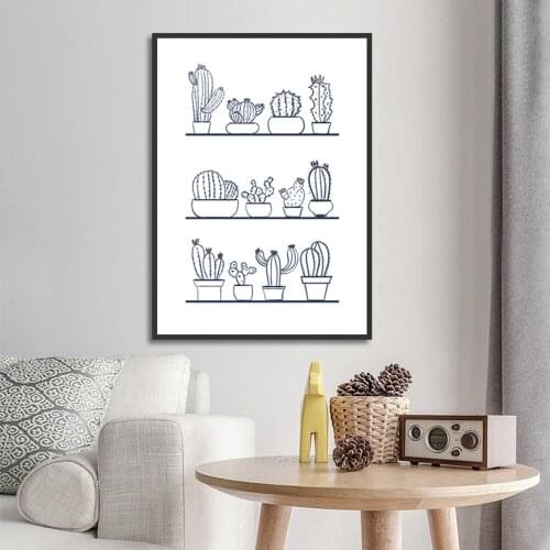 Posters And Prints Nordic Style Cartoon Cactus Plant Fashion Simple Canvas Painting Ink Painting Poster Wall Art Kid Room Decor