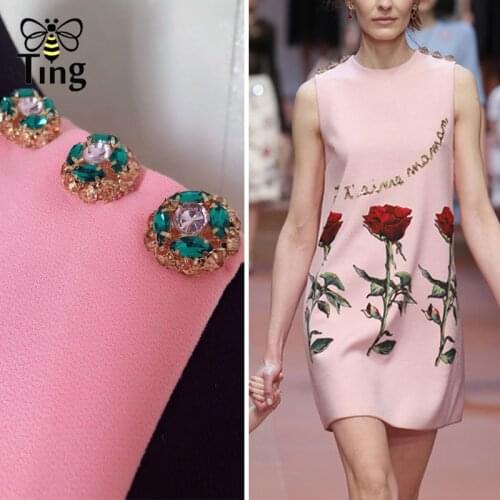 Tingfly Vintage Runway Pink Luxury Crystal Button Rose Birthday Party Dresses A Line Mini Dress Summer Egirl Aesthetic Robes