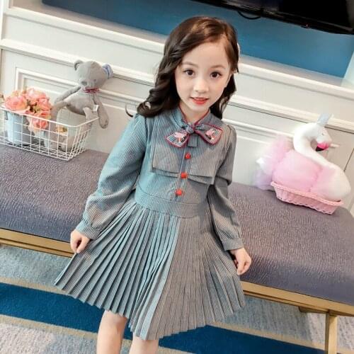 New 4-8-year-old children baby fashion embroidered striped dress spring and autumn female baby retro childrens dress tide
