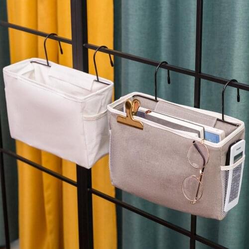 New Canvas Frame Hanging Storage Bag Foldable Bedside Storage Organizer Dorm Phone Book Magazine Bag Holder With Hook Bed Pocket
