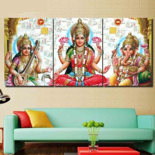 Full Square round drills 5d 3 panel Diamond painting Saraswati Lord Ganesha God diamond mosaic Embroidery rhinestone gift