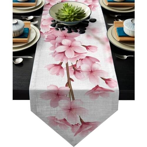 Pink Cherry Blossoms Table Runner For Hotel Wedding Party Cake Floral Tablecloth Home Decoration