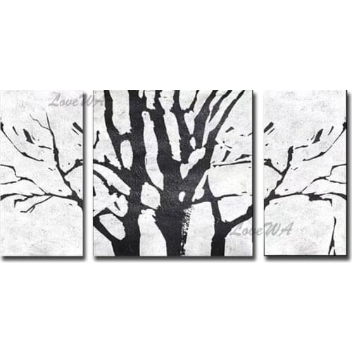 Hand Painted Abstract Tree Black And White Oil Painting Abstract Art Wall Decor Picture Entrance Decorative Items For Bedroom