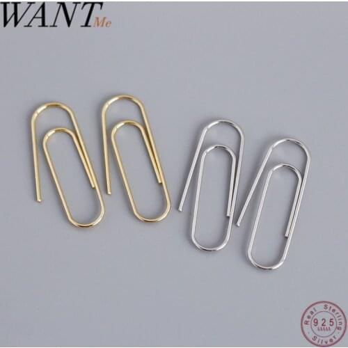 WANTME Fashion Real 100% 925 Sterling Silver Paper Clips Pin Ear Hook Studs Earrings for Women Party Fine Jewelry Accessories