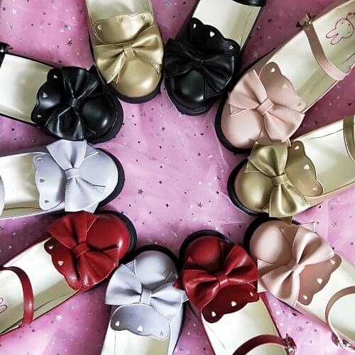 Sweet lolita tea party princess shoes kawaii girl round head flat heel shallow mouth kawaii shoes cosplay loli daily shoes