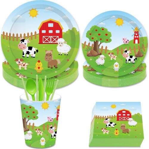Farm Animals Party Decorations Carton Sheep Chicken Disposable Napkin Cups Dinner Plates Tableware Happy Birthday Party Favors