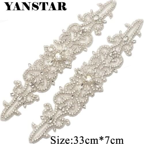 YANSTAR(5PCS) Bridal Sash Rhinestone Applique Crystal Silver For Wedding Dresses Belt Iron On YS940