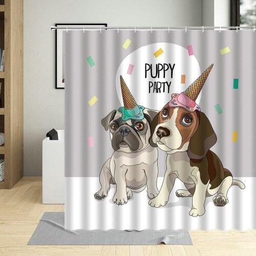 Cartoons Cool Pug Dog Shower Curtain Puppy Animal Creative Kids Bathroom Curtains Waterproof Fabric Home Decor Screens With Hook