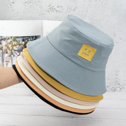 Women Cute Smiley Emoticon Sticker Fisherman Hat Female Sunscreen Basin Hat Shade Bob
