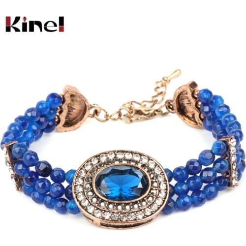 Kinel Luxury Boho Blue Natural Stone Bracelet For Women Antique Gold Hand Made Crystal Retro Ethnic Wedding Jewelry 2019 New