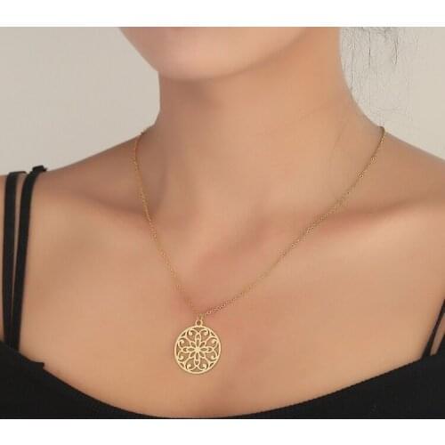 Stainless Steel Mandala Necklaces Flower Of Life Pendant Female Om Yoga Chakra Choker Sacred Geometry Women Jewelry