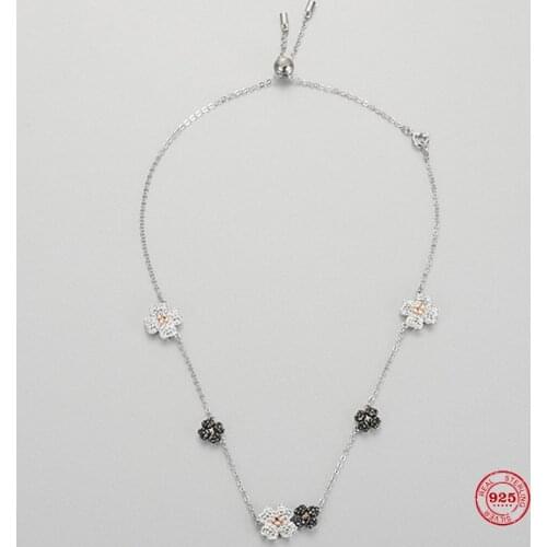 Fashion Charm Pure 925 Silver Original 1:1 Copy, Small Fresh Black And White Flowers Wild Necklace Female Luxury Jewelry Gifts