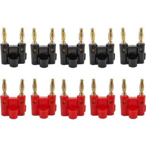 10Pair /20Pcs Double Row 4mm Banana Plug Connectors Speaker Amplifier Plug Jack Twin Banana Terminal Couple Banana Plug Adapt
