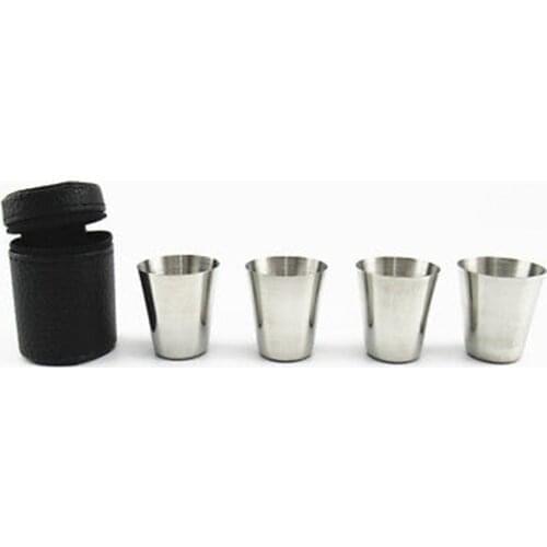 4pcs Stainless Steel Shot Glass Cup Drinking Mug w/ PU Leather Cover Case Travel