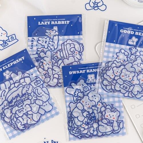 40P Kawaii Blue Cartoon Animal PVC Stationery Sticker Scrapbooking Creative Bunny Bear DIY Journal Decorative Adhesive Supplies