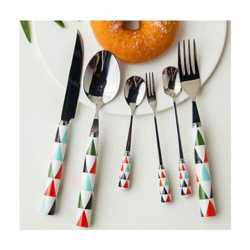 6PCS Porcelain Creative Flatware Set Coloful Classic Fork Knife Spoon Appetizer Dessert Wedding Chritmas Gift Free Shipping