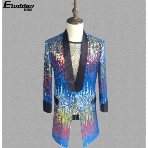 Sequins blazer men slim suits designs jacket mens stage costumes singers clothes star style dress punk rock masculino homme