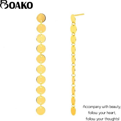 BOAKO Tassel Disc Chain Earrings For Women 925 Silver Earrings 2020 Fashionable Stud Earrings Jewelry Pendientes Brincos Aretes