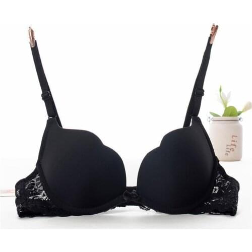 Black color support small chest push up bra lace side lovely sexy bra fashion women lace bra top gather breast cute women bra AB