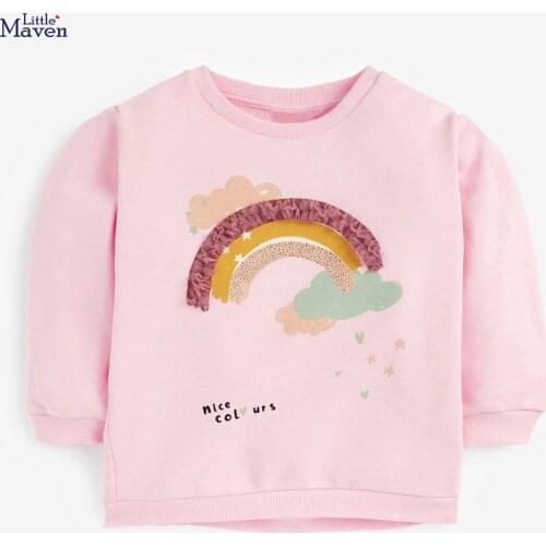 Little Maven Baby Girl Clothes Toddler Autumn Cotton Rainbow Cloud Applique Sweatshirt Pink Sweater for Kids 2-7 Years C1046