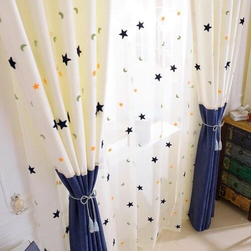Kids Curtains Embroidery Star Moon Contracted Contemporary Stitching Window Curtains for Children Bedroom Screening Baby Room