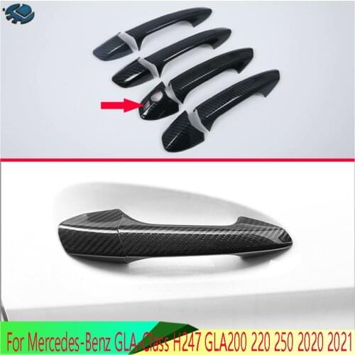 For Mercedes-Benz GLA-Class H247 GLA200 220 250 2020 2021 Car Accessories Carbon Fiber Style Door Handle Cover Trim Molding