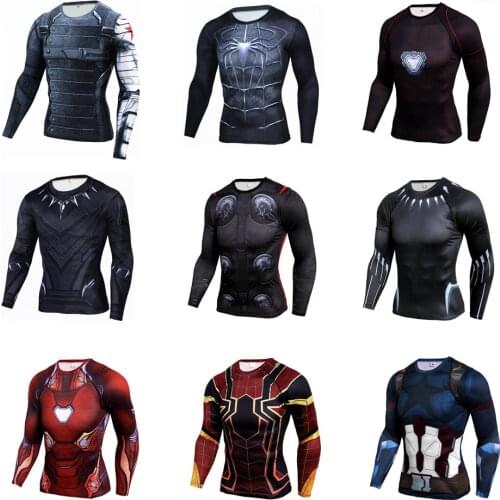 Marvel The Avengers Spiderman Iron Man Captain America Anime Shirt Clothing High Stretch Tights Cosplay Long Sleeve Top T-Shirt