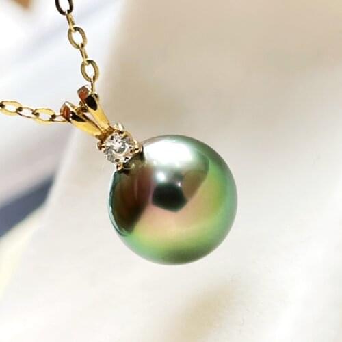 HENGSHENG New 9mm Round Natural Sea Water Tahiti Pearl Pendant, 18K Gold With Zircon Necklaces Fine Jewelry For Women Presents