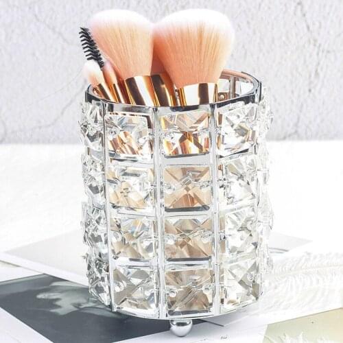 Eyebrow Pencil Makeup Organizer Bead Crystal Jewelry Storage Box Europe Metal Makeup Brush Storage Tube