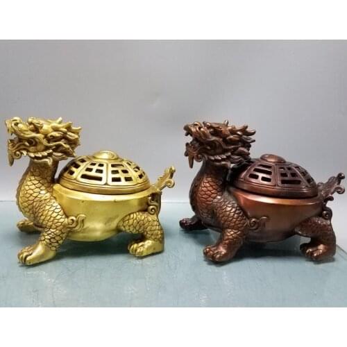 China brass eight trigrams dragon turtle Incense burner crafts statue